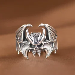 Anel de Prata Esterlina 925 Caveira Gótica Ajustável - Imagem 6
