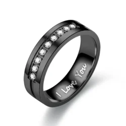 Anel Aço Inoxidável Preta I LOVE YOU  com Pedras de Zircônio - Imagem 3