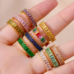 Anel Aço Inoxidável Quadrados Coloridos de Zircônia Cúbica - Imagem 3