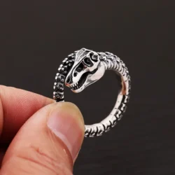 Anel Prata Esterlina 925 Dinossauro Ajustável - Imagem 2