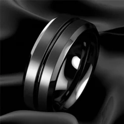 Anel Aço Inoxidável 8mm Preto Sulco Fosco - Imagem 2