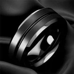 Anel Aço Inoxidável 8mm Preto Sulco Fosco - Imagem 3