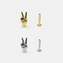 Piercing Sinal de Vitória Brincos Pequenos em Prata Esterlina 925